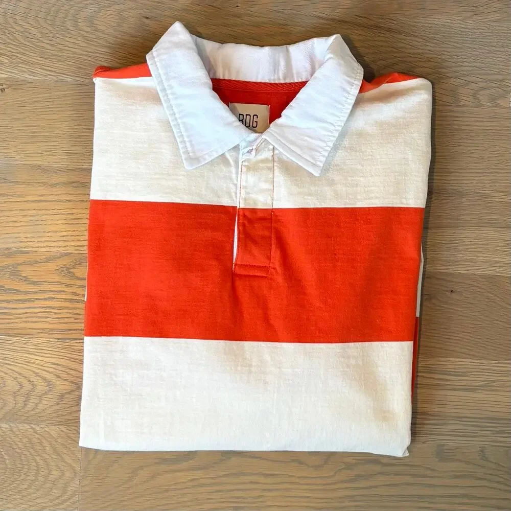 Urban Outfitters BDG Classic Cutoff Rugby Shirt Wide Stripe Orange Mens Large - Picture 10 of 11